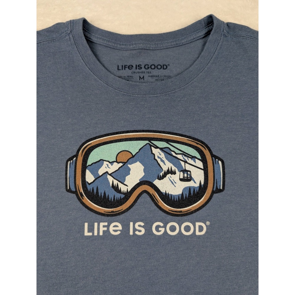 Life Is Good Men's M Blue Long Sleeve Crusher Tee Ski Snowboard Graphic T